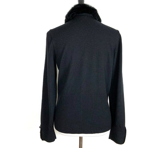 J. Mclaughlin Wool Button Up Rabbit Fur Collar Cardigan Sweater Black Size L - Picture 7 of 16